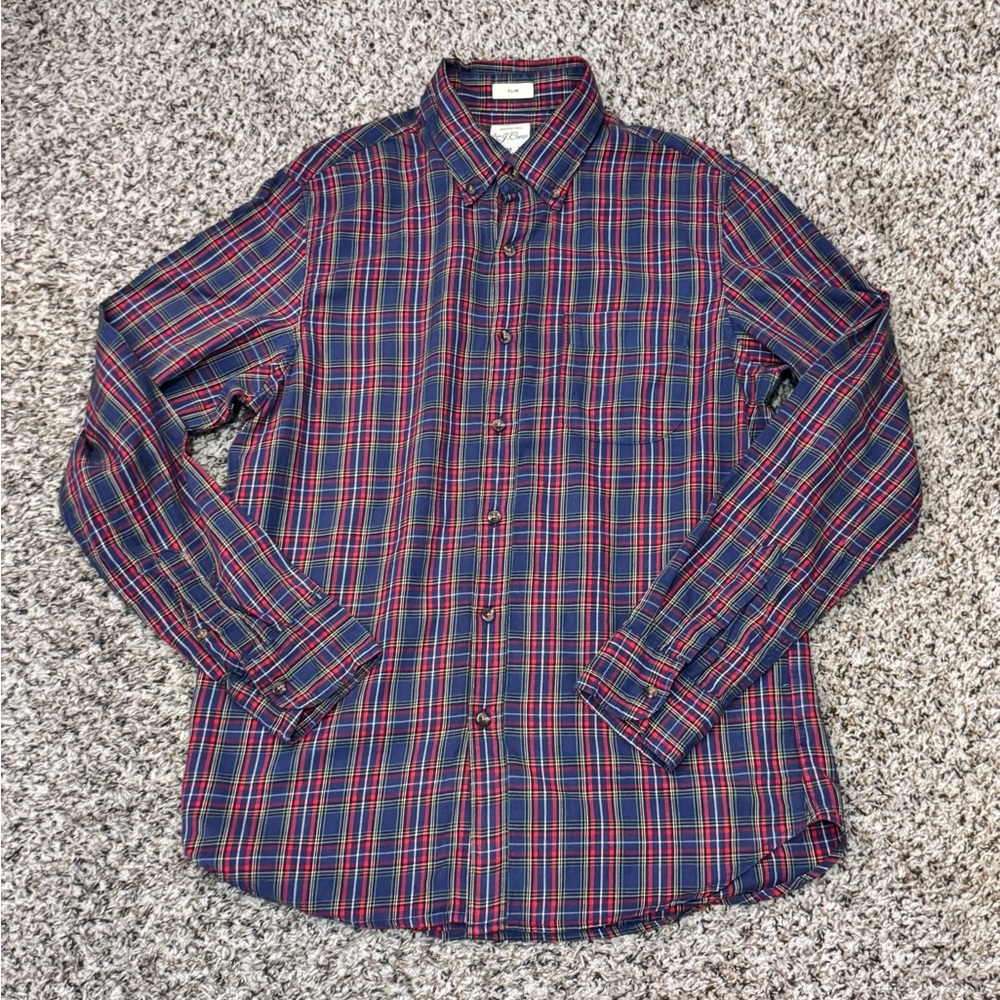 J.Crew Men’s Slim Fit Brushed Twill Plaid Flannel Shirt Size Medium |